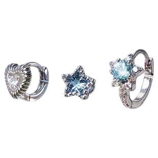 二十二丁目蓝色星星爱心耳圈耳扣耳环气质复古五角星钛钢超闪耳钉