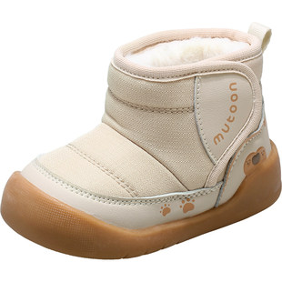 牧童宝宝棉靴男童2025冬季新款女童软底卡通小熊雪地靴加绒稳护鞋