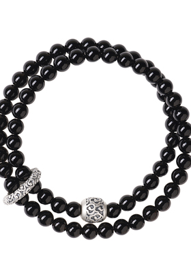 黑曜石足银手链男轻奢礼物送男友