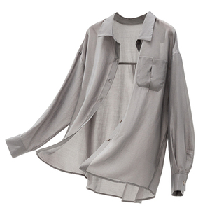 莱赛尔天丝防晒衬衫女春夏宽松休闲百搭衬衣凉感空调衫薄外套上衣