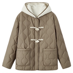 森马棉服女冬季仿羊羔毛马甲牛角扣防泼水宽松轻薄棉衣文艺两件套