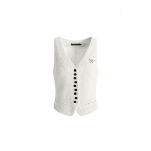 【朱丹王霏霏同款】LEDIM WANG纯色亚麻老钱风马甲背心女秋季V领