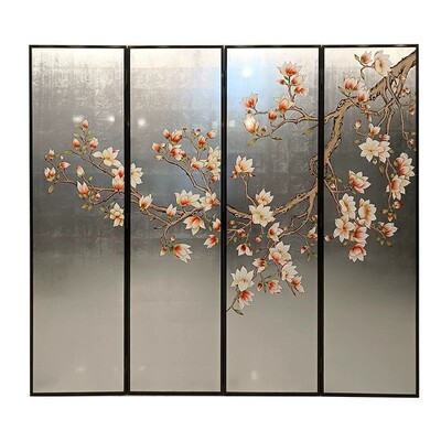 定制银箔中式手绘兰花折叠屏风