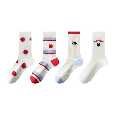 新款中筒条纹彩色透气防臭女袜