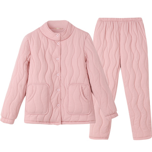 康妮雅睡衣冬季女三层加厚夹棉秋冬款棉袄外穿家居服保暖冬天套装