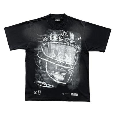 Hellstar Studios Gel Sport Logo tee火焰头盔印花黑色纯棉T恤