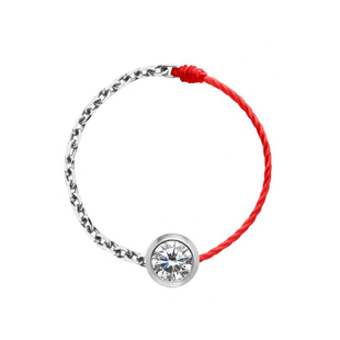 设计师款钻石镶嵌小红绳戒指女精致轻奢红色绳结素圈指环不掉色