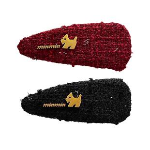 秋冬毛呢bb夹小狗耳边发卡女气质前额刘海侧边发夹留海高级感头饰