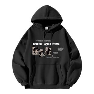 aaa新款重磅余文乐男士连帽卫衣ins潮流印花上衣宽松加绒加厚上衣