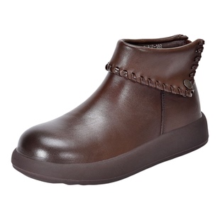 四起哥2025秋冬新款头层牛皮短靴棉靴女手工真皮轻奢女靴潮气质靴