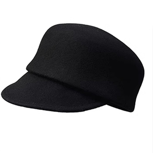 许妍赵露思同款黑色骑士帽女秋冬羊毛呢马术帽高级感气质贝雷帽子