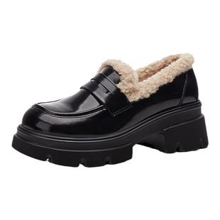星期六厚底加绒乐福鞋女款2025新款冬季小皮鞋真皮毛毛鞋保暖棉鞋