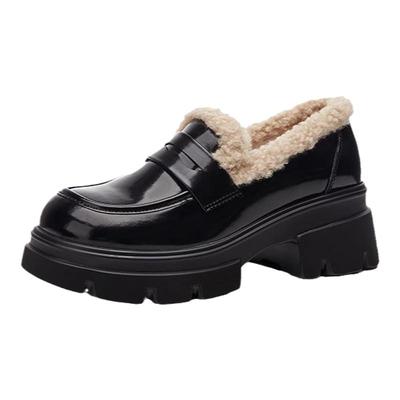 星期六新款厚底加绒毛毛乐福鞋女