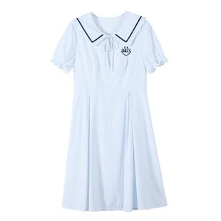 初中女生竖条纹显瘦连衣裙高中学院风公主裙学生夏装中长款裙子