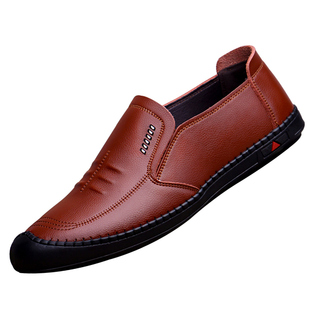 男士皮鞋男真皮休闲鞋一脚蹬男鞋新款棕色爸爸鞋牛皮软底鞋子男款