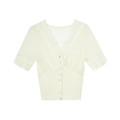 修身v领薄款短针织开衫