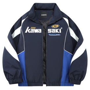 Kawasaki 川崎 90鸭绒美式复古刺绣机车保暖防寒情侣款面包羽绒服