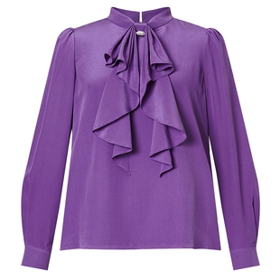 【桑蚕丝】La Koradior拉珂蒂商场同款春季新款气质系带领上衣女