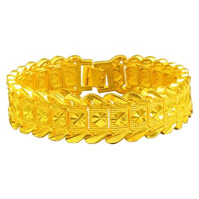 黄铜镀金手链宽 男士镀沙金链子重可加长仿金手链父亲节生日礼物