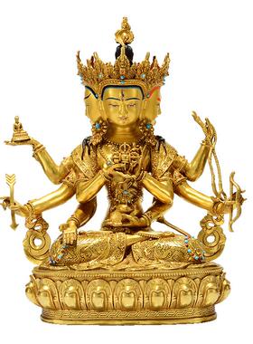 家用桌面铜鎏金雕花铜像摆件