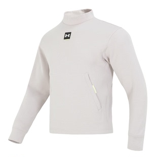 安德玛正品男士全棉半高领长袖薄绒拉链口袋套头衫运动卫衣健身