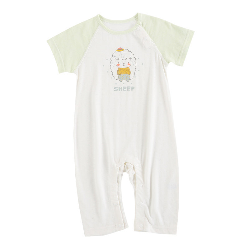 婴儿连体衣夏季短袖长裤哈衣宝宝爬服竹纤维衣服夏装睡衣空调服薄