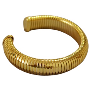 欧美时尚跨境黄铜镀金ins冷淡风高级感条纹潮酷时髦弹力开口手镯