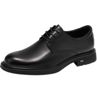 千百度男鞋正装皮鞋春气质黑色男士休闲一脚蹬英伦风商务皮鞋百搭