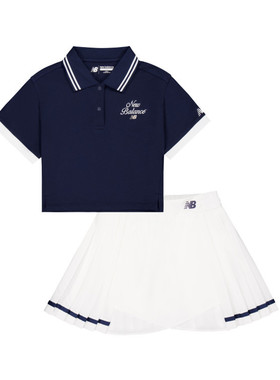【速干凉感】Newbalance 官方童装 4-14岁女童夏季学院风百褶套装