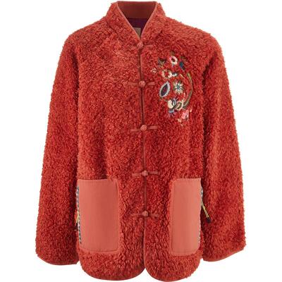 渔服饰2024早秋外套新中式国风绣花盘扣羊卷毛短款女外套FGGC3063