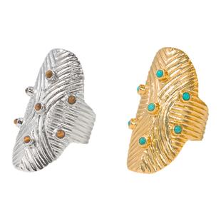 Wens【明星同款】部落系列图腾纹理盾牌戒指虎眼石绿松石小众度假