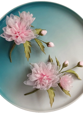 手作木槿花发簪发夹真丝烫花