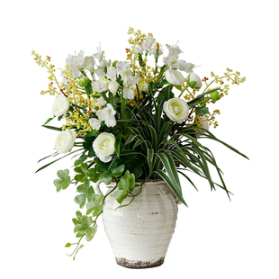 晶华造花仿真花艺绿植桌面盆栽摆件新中式风酒店前台桌面场景套装