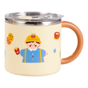 吉美厨马克杯304不锈钢儿童饮水杯带盖幼儿园早餐杯牛奶杯亲子杯