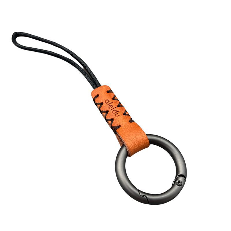 牛皮钥匙扣手绳手工缝线简约百搭指环汽车钥匙链饰品配件挂扣男女