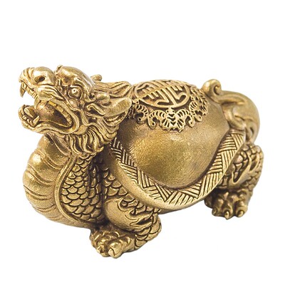 琢匠黄铜霸下摆件国风原创玄武文房镇纸手把件龙龟茶宠桌面装饰品