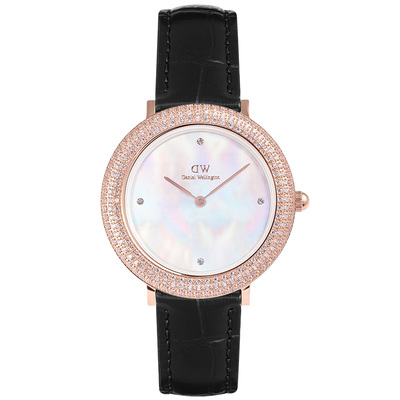 DW手表女水晶贝母表盘皮质腕表