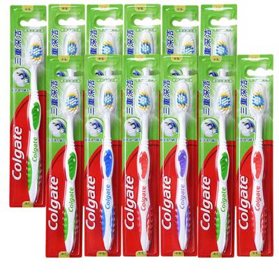 高露洁三重深洁牙刷成人中硬毛12支耐用呵护牙龈清洁中毛家庭常备