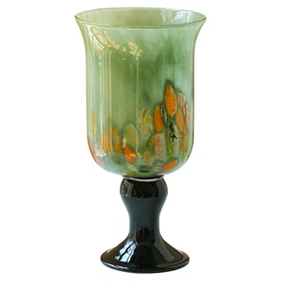 高级感法式复古高脚琉璃宽口玻璃水养花器客厅插花装饰摆件花瓶