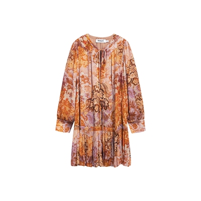 Desigual大西瓜【明星同款】复古印花长袖V领连衣裙