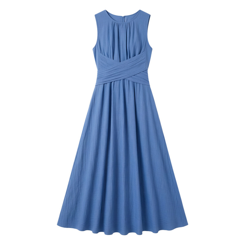 无袖圆领收腰拼接连衣裙女Sleeveless round waist cinched dress