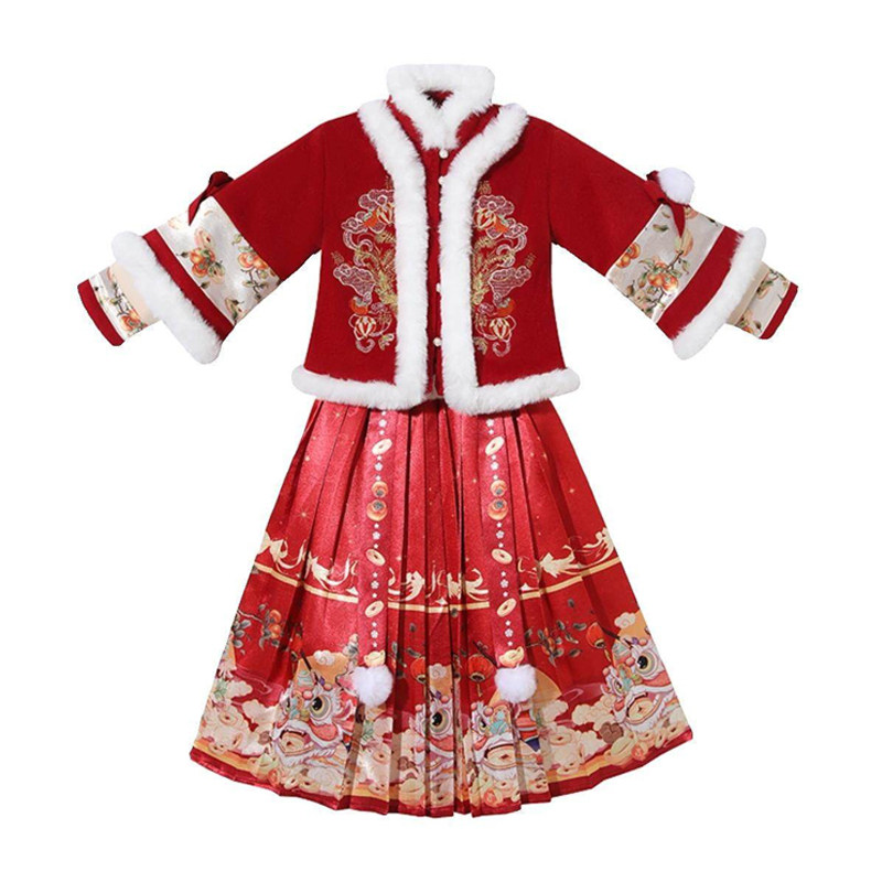 拜年服女童汉服冬季女孩过年衣服