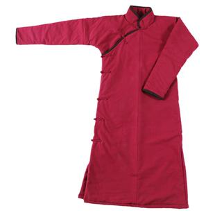 订做粗布中长款偏大襟唐装棉袄女棉衣斜襟盘扣复古中式棉袍外套冬