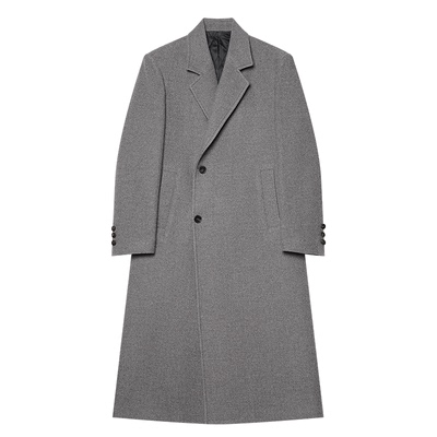 单排扣毛呢大衣外套过膝长款