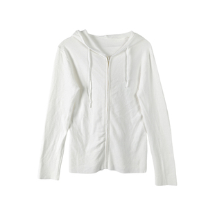 韩系白色连帽拉链长袖针织开衫女秋冬新款薄款修身显瘦外套上衣春