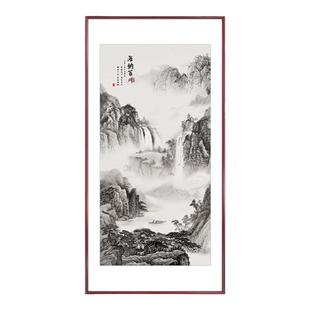 新中式玄关装饰画竖版入户正对门走廊过道挂画国画山水画靠山图