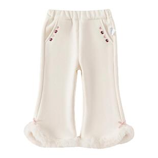 贝贝城女童加绒裤子2025冬季新款加厚保暖喇叭裤白色百搭宝宝冬装