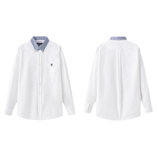 东京岁时记DK秋季新款白拼蓝白格长袖衬衫男学院风制服上衣衬衣