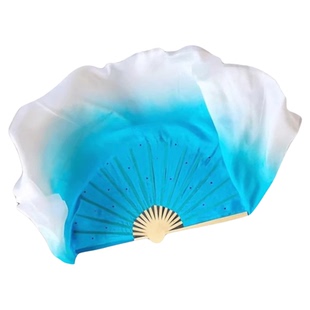 风中灵雀舞蹈扇子真丝湖蓝色渐变儿童群舞古典舞跳舞演出专用道具