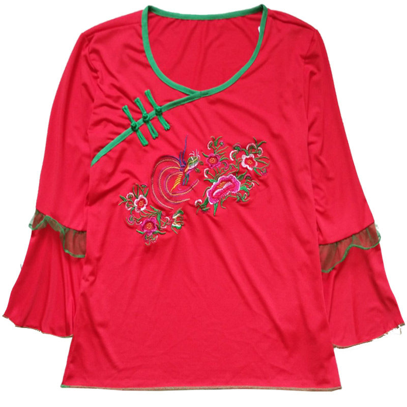 广场舞服装新款套装春夏季喇叭袖裙裤裙子杨丽萍中老年演出服绣花